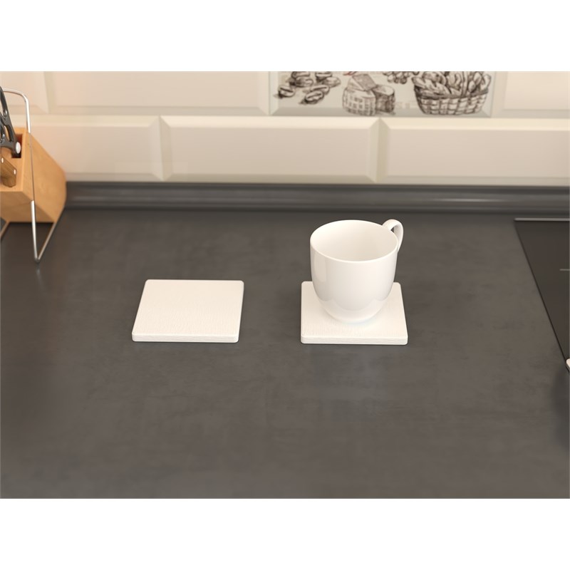 Modern Kitchen Absorbent Square Diatomite Stone Coaster in White (Set of 4)