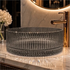 Cowrie 16&quot Circular Tempered Glass Vessel Bathroom Sink in Gray