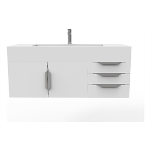 Nile 48&quot White Wood Floating Vanity with White Top and Chrome Trim
