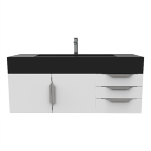 Nile 48&quot White Wood Floating Vanity with Black Top and Brushed Nickel Trim