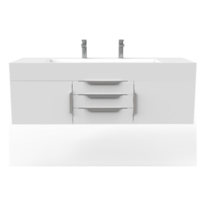 Nile 60&quot White Wood Floating Vanity with White Top and Brushed Nickel Trim