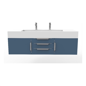 Nile 60&quot Blue Wood Floating Vanity with White Top and Brushed Nickel Trim