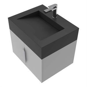 Nile 24&quot Gray Wood Floating Vanity with Black Top and Chrome Trim