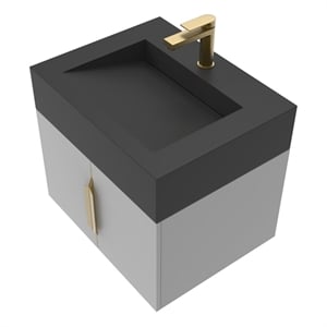 Nile 24&quot Gray Wood Floating Vanity with Black Top and Gold Trim