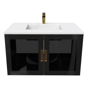 Solaria 36&quot Blue Wood Floating Vanity Set with Glass Facade