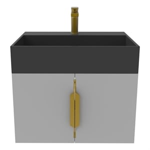 Amazon 24&quot Gray Wood Floating Vanity with Black Top and Gold Trim