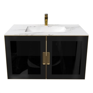 Solaria 36&quot Wall Mounted Blue Vanity Set with White Porcelain Top - Gold Handles