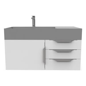 Amazon 36&quot White Wood Floating Vanity with Gray Left Top and Chrome Trim