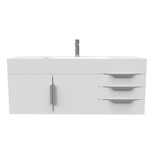 Amazon 48&quot White Wood Floating Vanity White Top and Brushed Trim