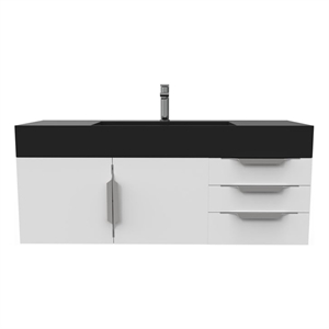 Amazon 48&quot White Wood Floating Vanity Black Top and Brushed Trim