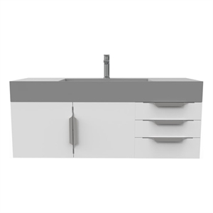 Amazon 48&quot White Wood Floating Vanity with Gray Top in Brushed Trim
