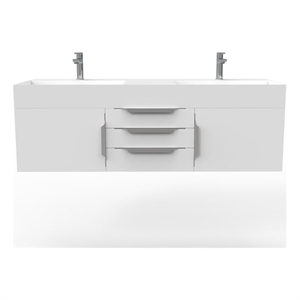 Amazon 60&quot White Wood Floating Vanity White Top and Brushed Trim