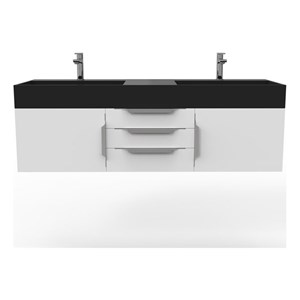 Amazon 60&quot White Wood Floating Vanity Black Top and Brushed Trim