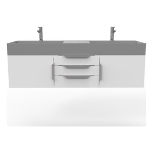 Amazon 60&quot White Wood Floating Vanity with Gray Top in Brushed Trim