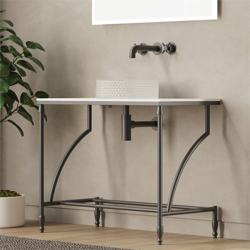Luminous Stainless Steel Metal Vanity Set-Clear Glass Sink and Black Stand Base