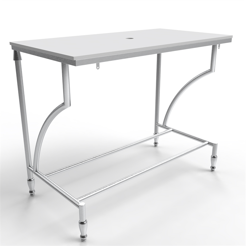 Luminous Stainless Steel Metal Vanity Set - White Glass Sink and Brushed Stand