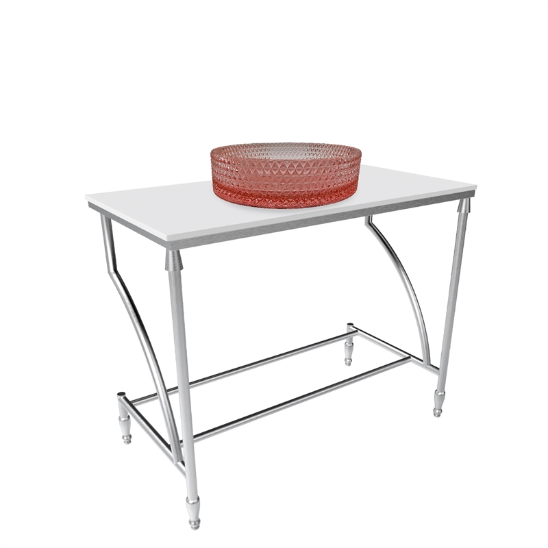 Luminous Stainless Steel Metal Vanity Set - Pink Glass Sink & Brushed Stand Base