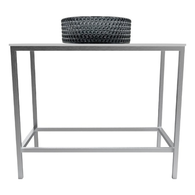 Luminous Brushed Stainless Steel Metal Vanity Set with Light Black Glass  Sink