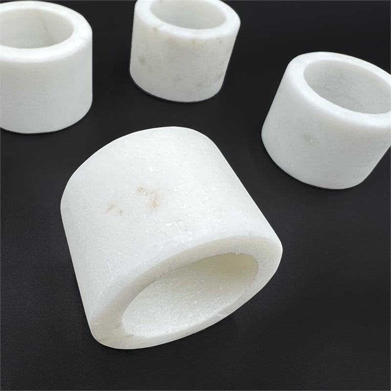 Morden White Real Marble Napkin Rings For Kitchen/Wedding - 12 Pieces