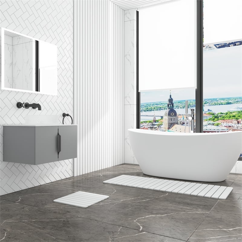 Diatomite Stone Quick-Dry Water Absorbing Bath Mat Sets-XLarge+Small White Mats