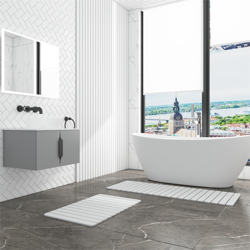 Diatomite Quick-Dry Water Absorbing Bath Mat Sets-XLarge+Large Natural White Mat