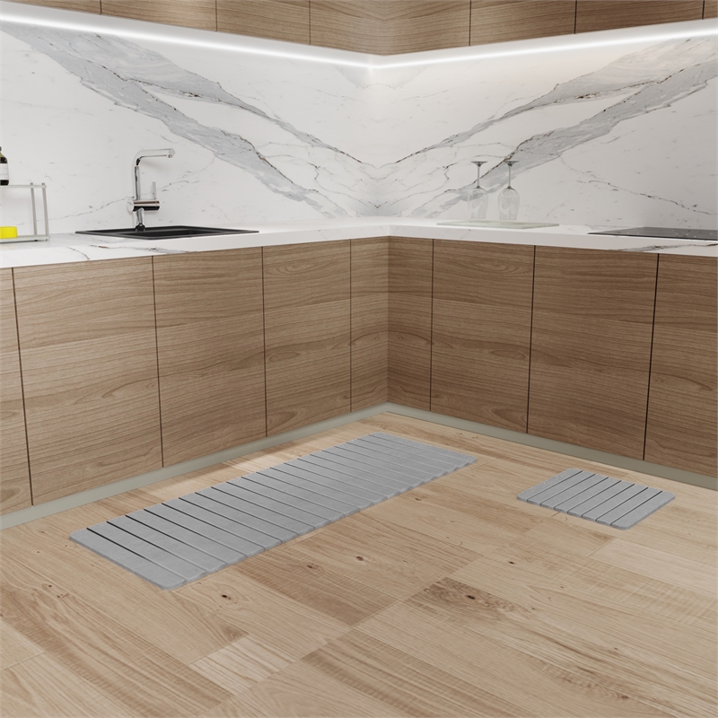 Diatomite Quick-Dry Water-Absorbing Kitchen Mat Sets - X-Large + Small Gray Mats