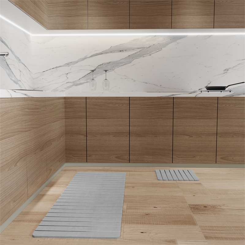 Diatomite Quick-Dry Water-Absorbing Kitchen Mat Sets - X-Large + Small Gray Mats