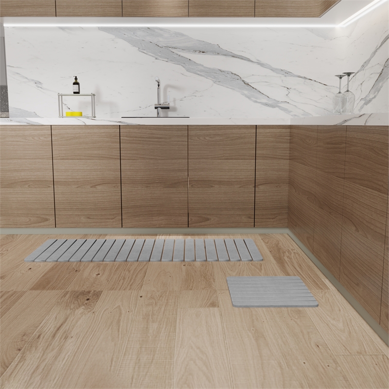 Diatomite Quick-Dry Water-Absorbing Kitchen Mat Sets - X-Large + Small Gray Mats