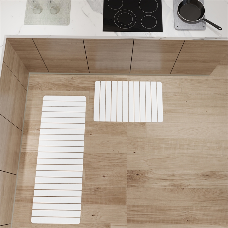Diatomite Quick-Dry Water-Absorbing Kitchen Mat Sets -X-Large + Large White Mats