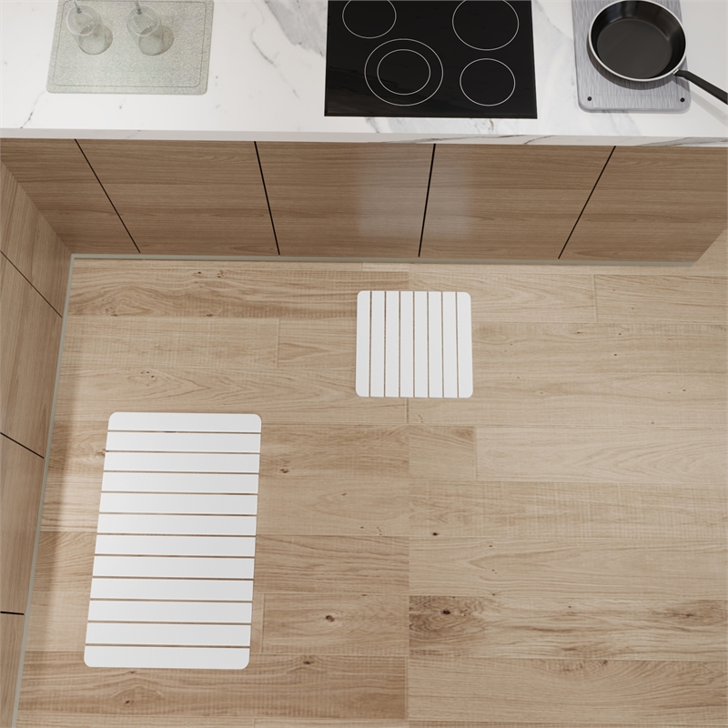 Diatomite Quick-Dry Water-Absorbing Kitchen Mat Sets - Large + Small White Mats