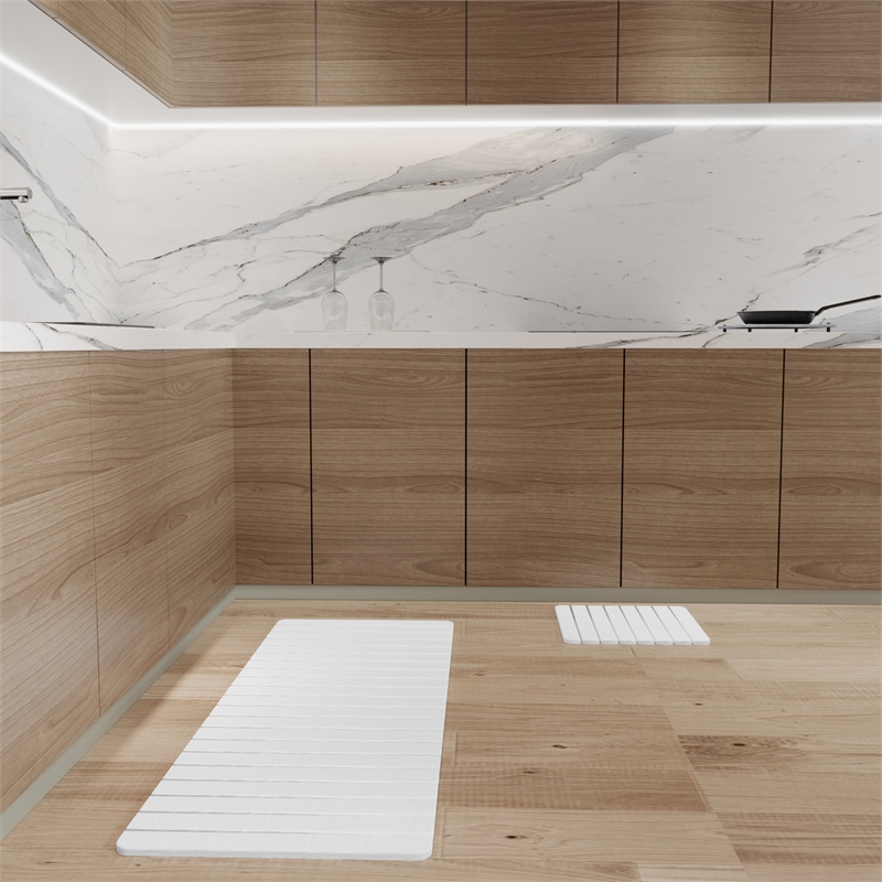 Diatomite Quick-Dry Water-Absorbing Kitchen Mat Sets -X-Large + Small White Mats