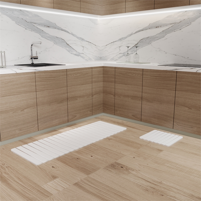 Diatomite Quick-Dry Water-Absorbing Kitchen Mat Sets -X-Large + Small White Mats