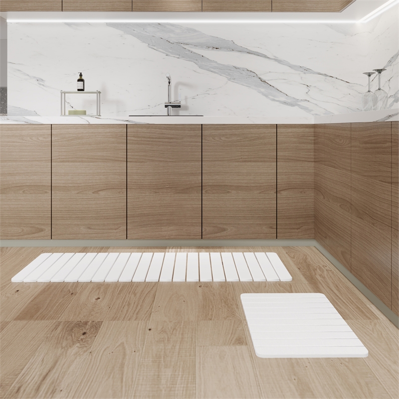 Diatomite Quick-Dry Water-Absorbing Kitchen Mat Sets-XLarge+Medium Natural White
