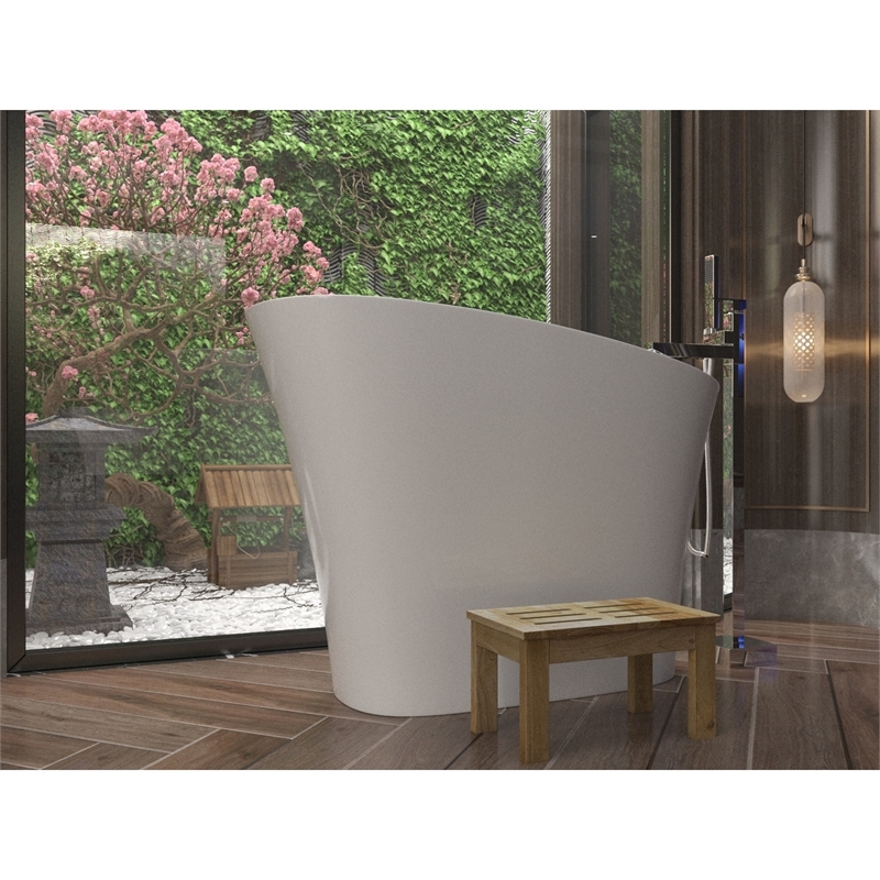 Modern Japanese White Solid Surface Stone Soaking Bathtub-Perfect for Relaxation