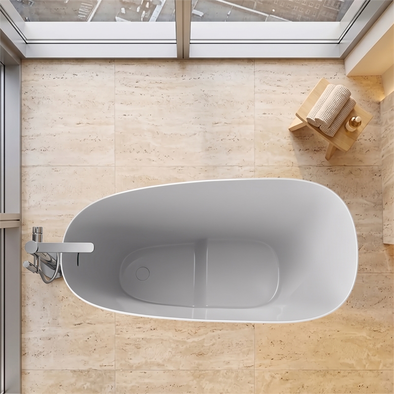 Modern Japanese White Solid Surface Stone Soaking Bathtub-Perfect for Relaxation