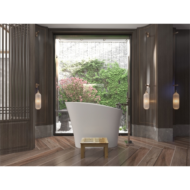Modern Japanese White Solid Surface Stone Soaking Bathtub-Perfect for Relaxation