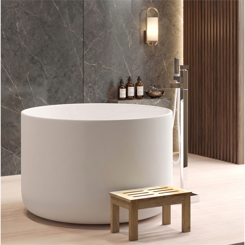 Premium Morden White Round Deep Solid Surface Stone Soaking Bathtub