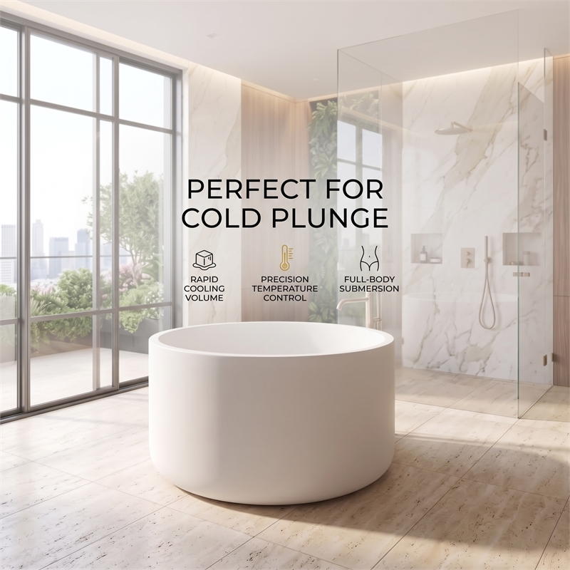 Premium Morden White Round Deep Solid Surface Stone Soaking Bathtub