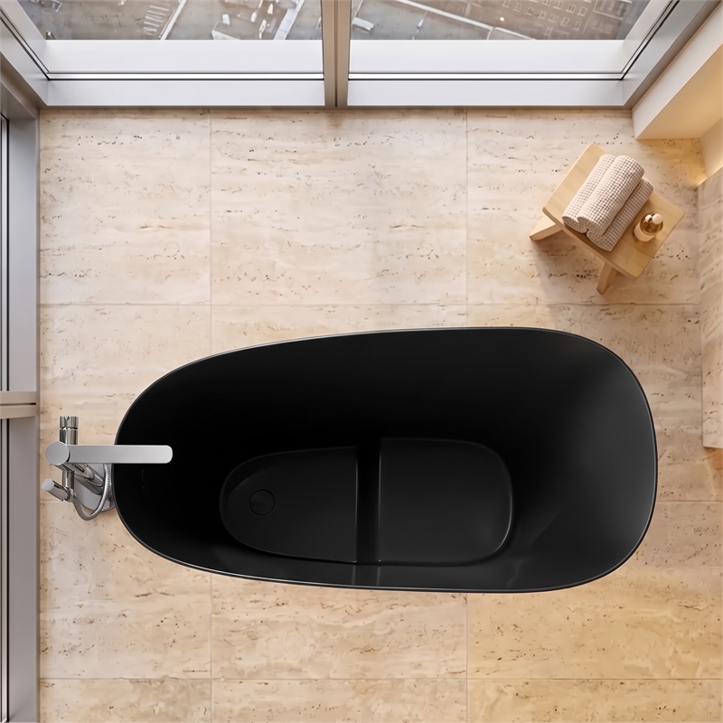 Modern Japanese Black Solid Surface Stone Soaking Bathtub-Perfect for Relaxation