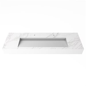 Pyramid 72&quot Solid Surface Manmade Stone Bathroom Sink in Marble White