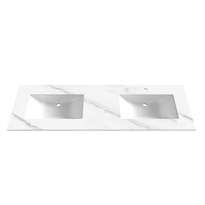 72&quot Porcelain Vanity Top in Carrara White with White Rectangular Double Sink