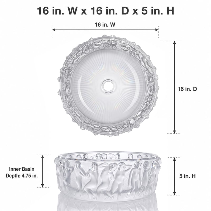Olympus 16 in. Clear Frosted Glass Round Vessel Bathroom Sink Bowl