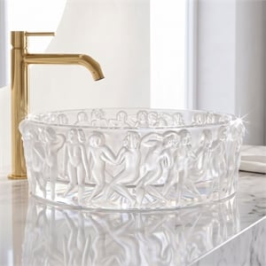 Olympus 16 in. Clear Frosted Glass Round Vessel Bathroom Sink Bowl