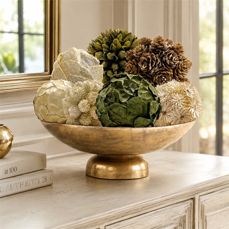 White Green and Brown Preserved Botanical Topiary Balls Decorative Bowl Filler Set of 7