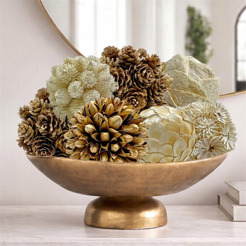 Preserved Botanical Decorative Topiary Balls Filler Brown/White (Set of 7)