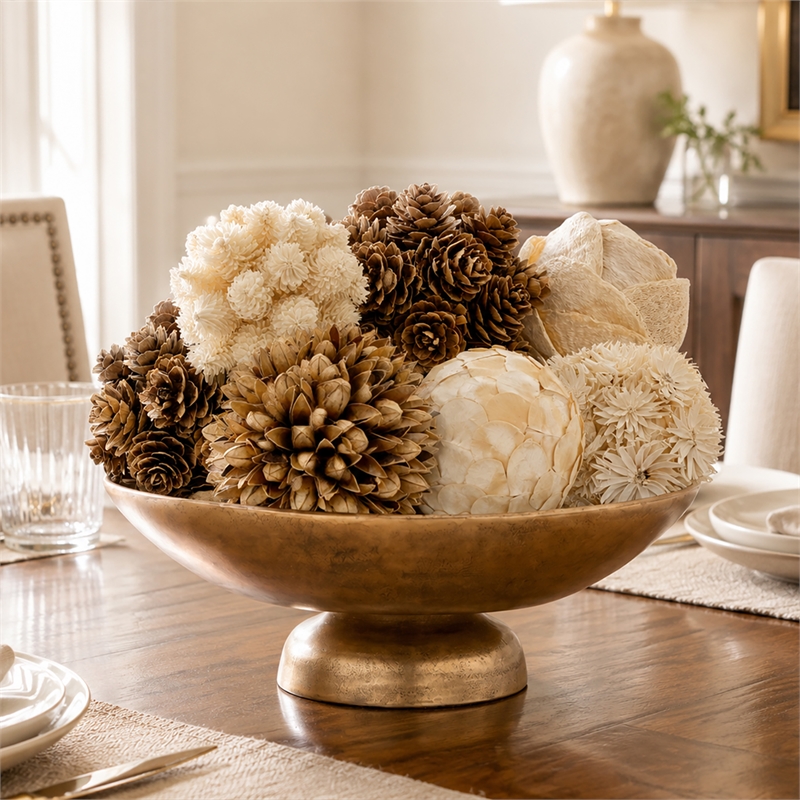 Preserved Botanical Decorative Topiary Balls Filler Brown/White (Set of 7)