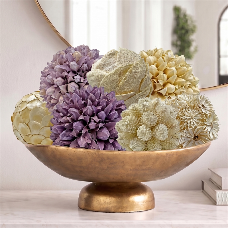 Purple and White Natural Preserved Topiary Balls Decorative Bowl Filler Set of 7