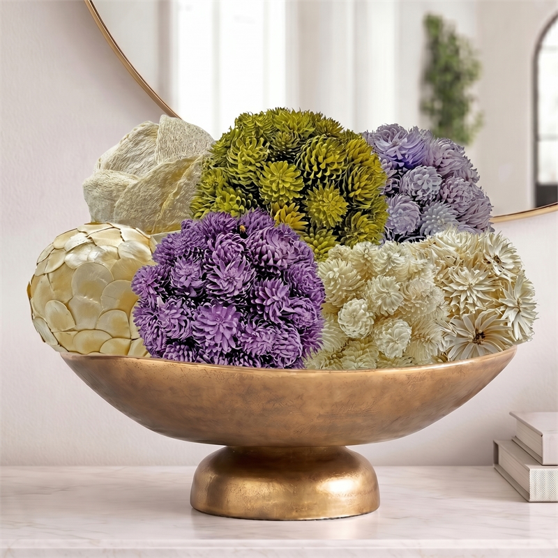 Purple Green and White Natural Preserved Topiary Balls Bowl Filler Set of 7