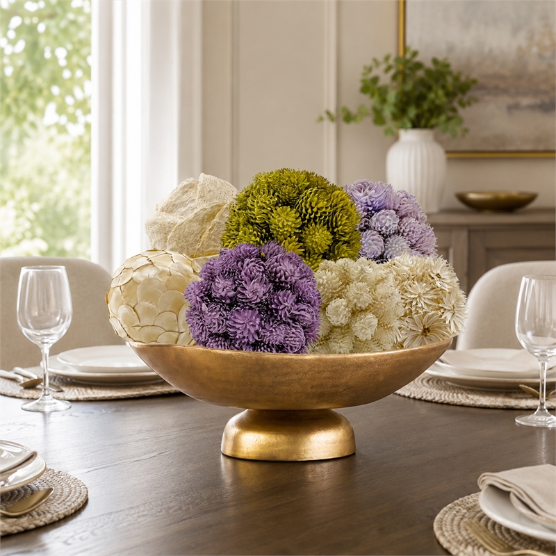 Purple Green and White Natural Preserved Topiary Balls Bowl Filler Set of 7