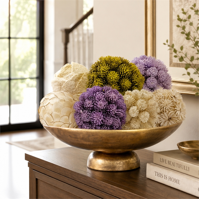 Purple Green and White Natural Preserved Topiary Balls Bowl Filler Set of 7